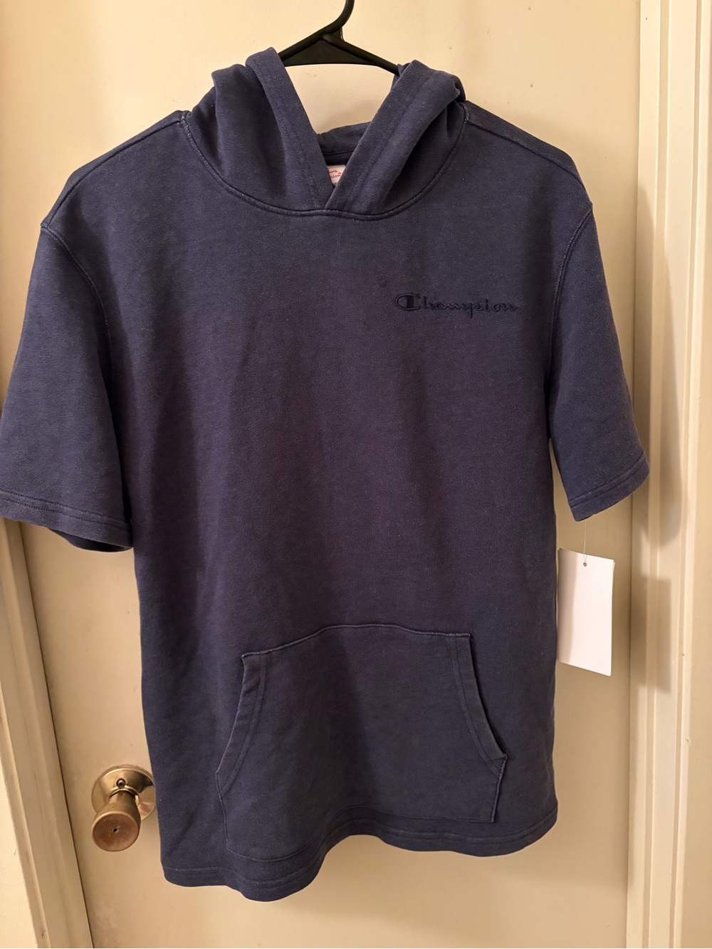 Champion Short-Sleeve Hoodie in Navy Blue for Kids